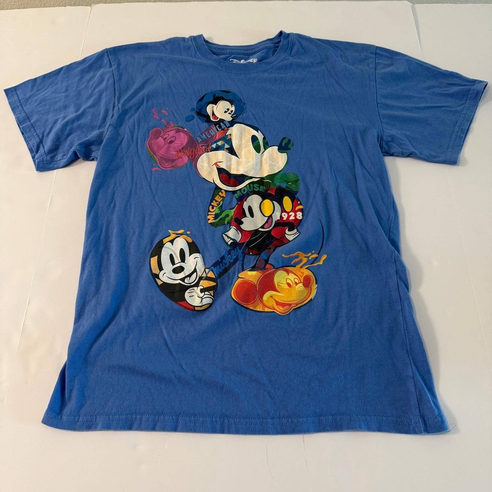 Disney Mickey Mouse Graphic T-Shirt Blue Cotton Short Sleeve Womens Medium